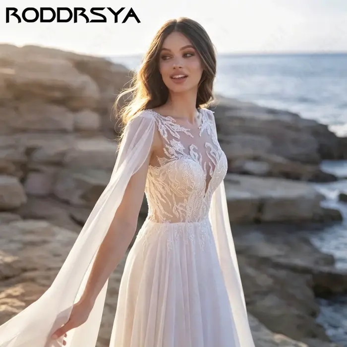RODDRSYA Robes de mariée élégantes en mousseline pour femmes