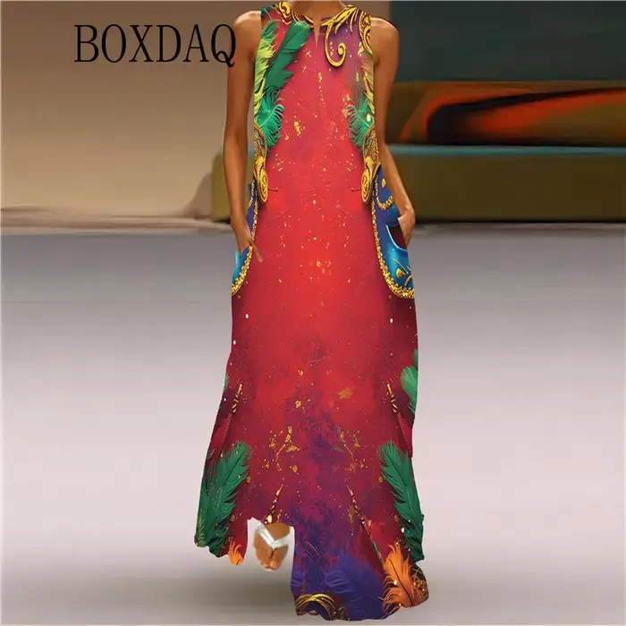 Robe Longue Décontractée à Imprimé pour Femme