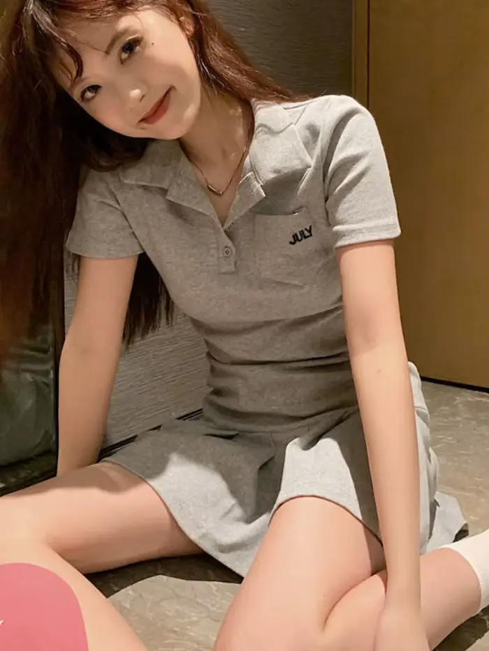 Pleated Dresses Women Sporty Minimalist Summer Female Turn-down Collar New Korean Style Casual Hotsweet Empire Fashion Harajuku