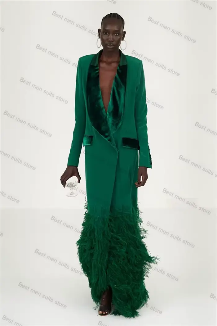 Costume 1 pièce en plumes vertes pour femmes