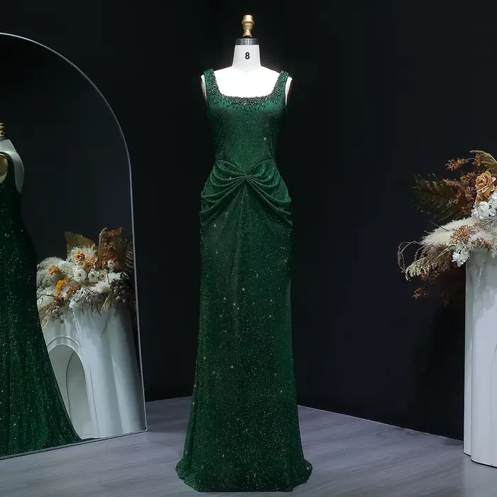 Robe de soirée sirène Sharon Said de luxe rouge bordeaux à col carré, style arabe de Dubaï, pour bal
