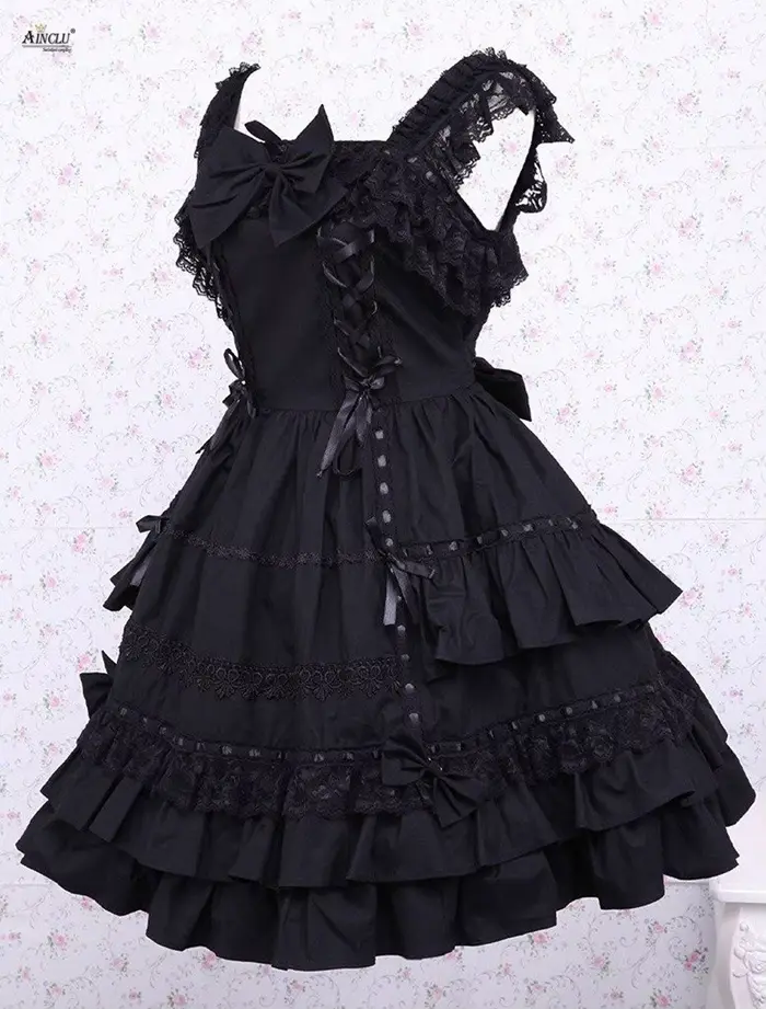 Robe trapèze classique mi-longue noire en élasthanne avec dentelle et ruban pour femmes, idéale pour les occasions spéciales et les événements de gala