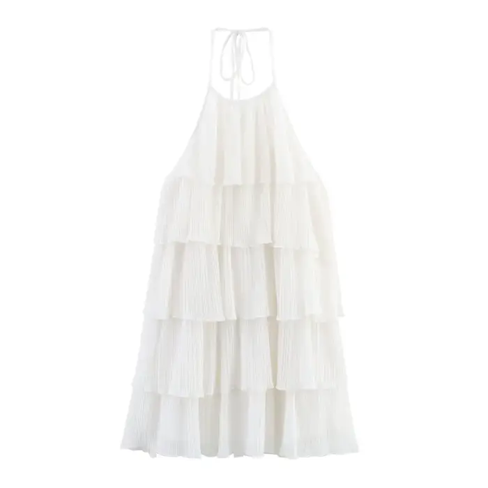 Mini robe de plage blanche à volants pour femmes
