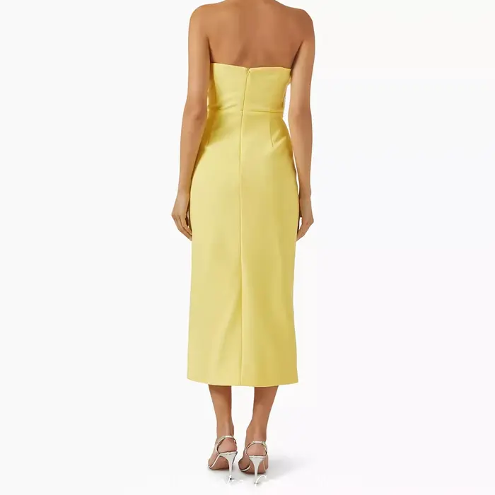 Robe de soirée formelle pour femmes bal sans bretelles longueur thé fleurs décoration polyester confortable ocassions spéciales