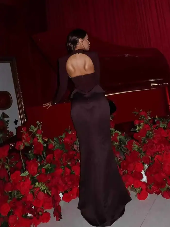 Robe de soirée moulante pour femmes, élégante robe sirène à manches longues pour printemps, sexy robe de soirée à col haut pour occasions spéciales