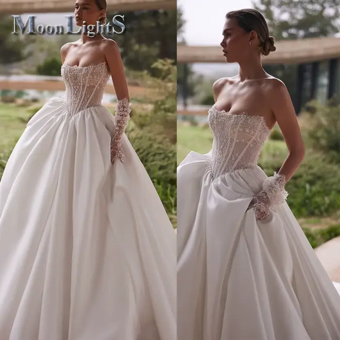Robe de Mariage Vintage Moonlight Trapèze à Lacets sans Manches pour Femmes Occasions Spéciales Grande Taille Soirées de Mariage Personnalisées