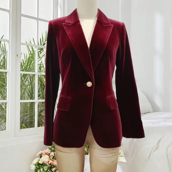 Blazer de soirée formel en velours grande taille pour femme, coupe ajustée, revers pointus, élégant pour mariage ou bureau