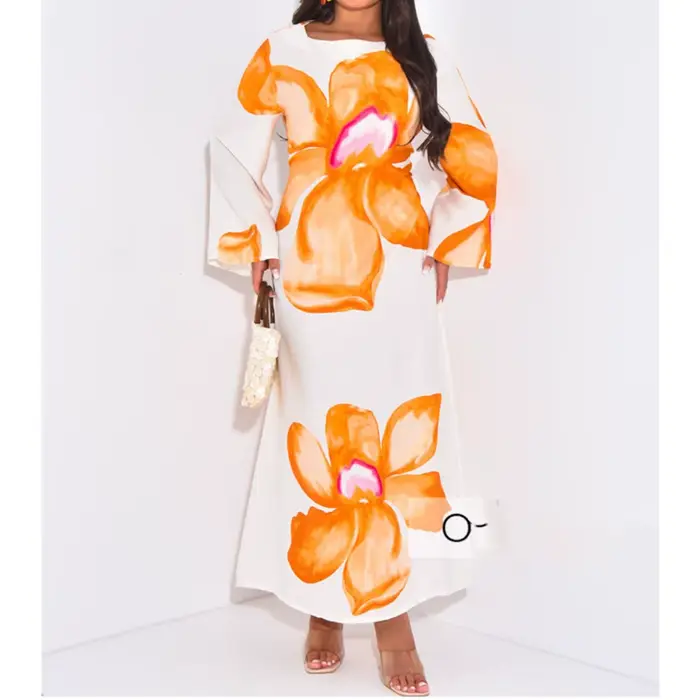 Boho Chic caractéristiques fluide cloche manches imprimé robe Maxi dos cravate taille robes pour fem