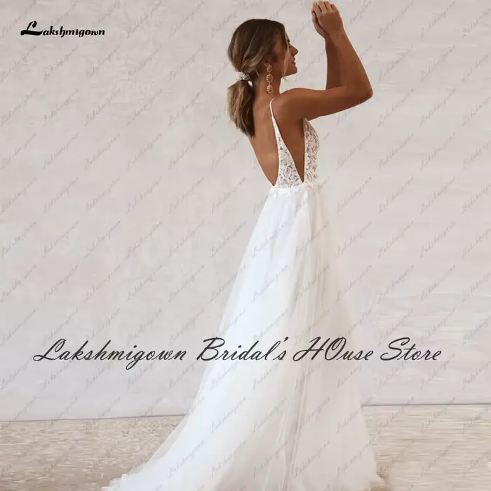 Robe de mariée Boho personnalisable en polyester et nylon avec train de balayage pour femmes, idéale pour les mariages, soirées de gala et cérémonies importantes