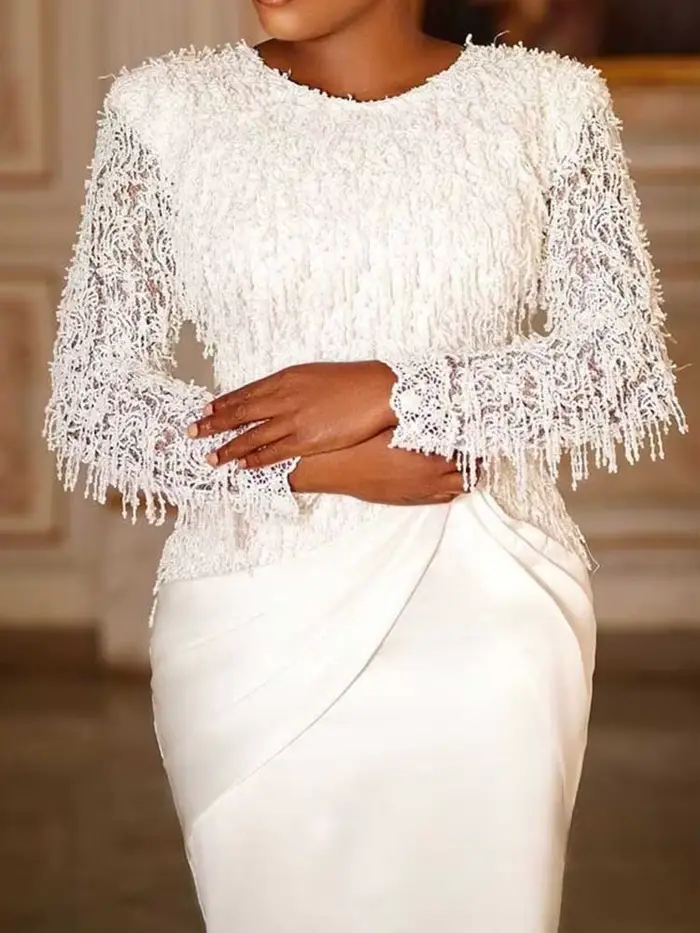 Robe Chic femme élégante manches longues en dentelle Sexy