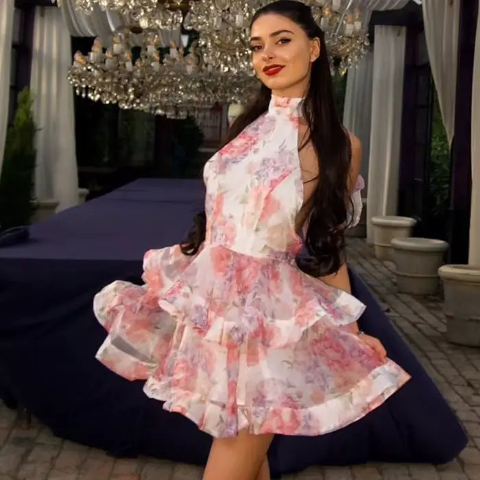 Robe Talenza à imprimé floral élégante pour femmes sans manches dos nu occasionnelle soirée club polyvalente