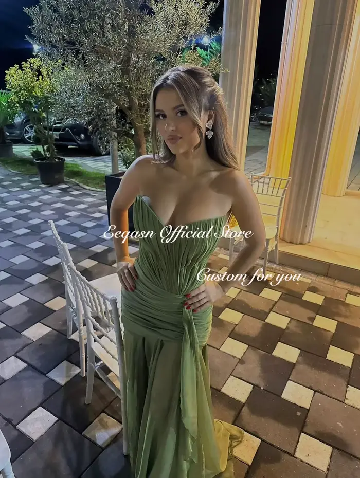 Robes De soirée modernes vert Olive sirène robe longue en mousseline De soie pour les invités De mariage Corset