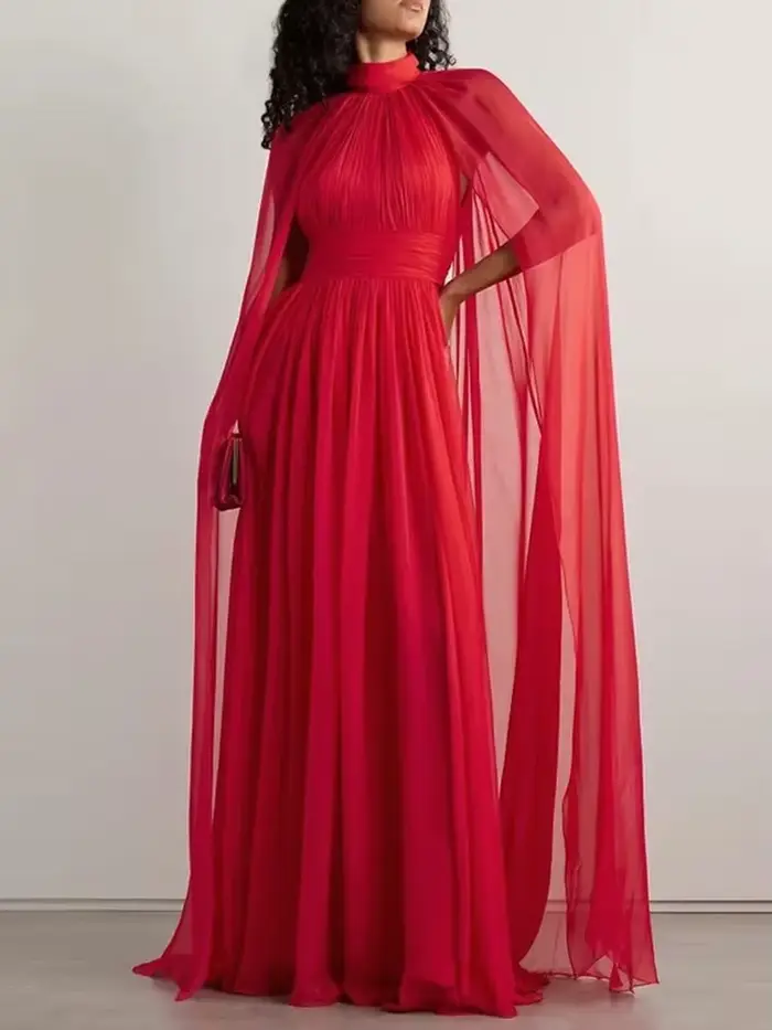Robe de soirée rouge en mousseline de soie