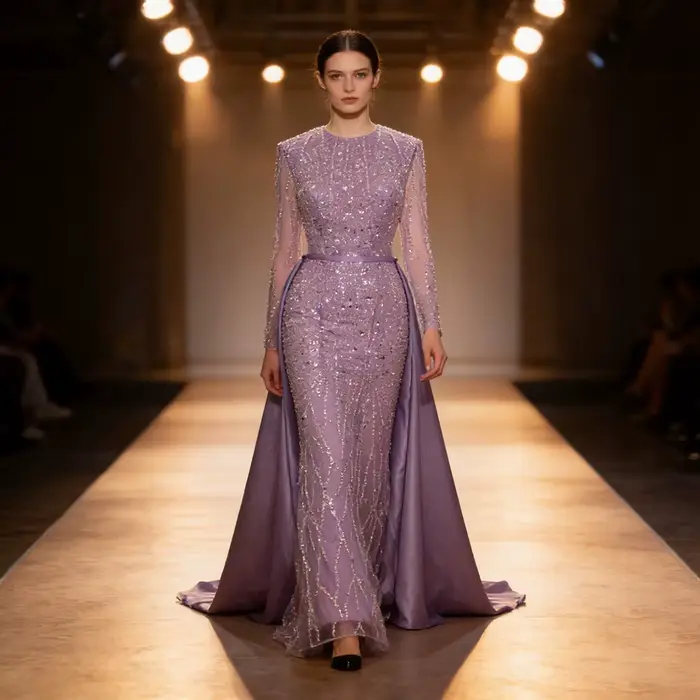 Robe de soirée musulmane élégante col rond manches longues style sirène traîne détachable paillettes robe de bal personnalisée occasions spéciales