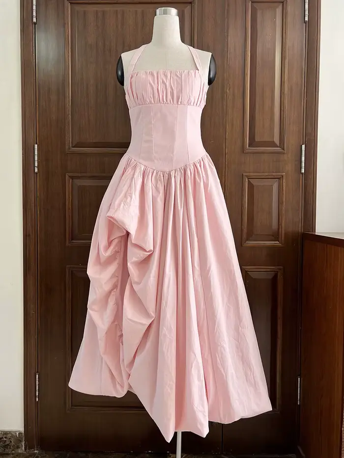 Robe de soirée élégante et glamour VGH rose à bretelles pour femmes