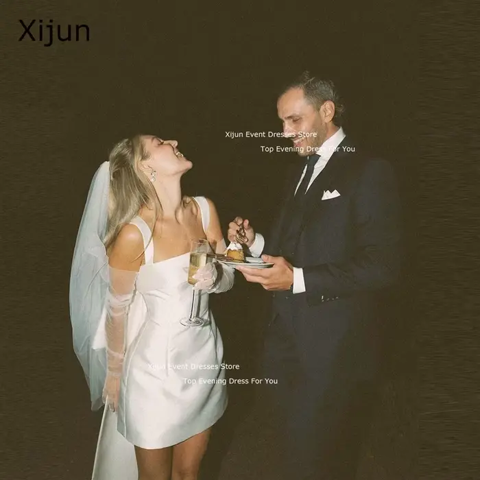 Xijun – robe de mariée courte en Satin blanc