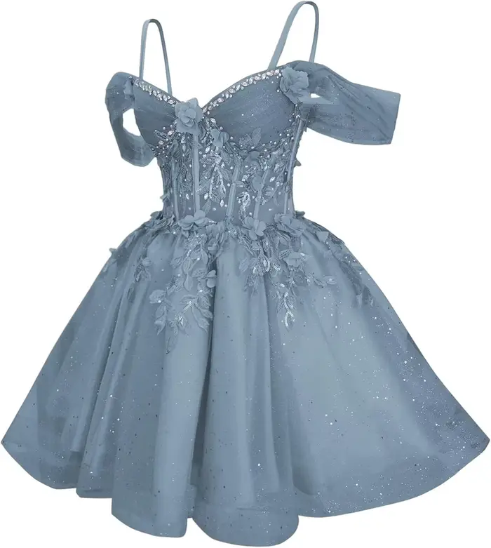 Robe De bal à fleurs florales, en Tulle, robe De retour pour adolescents, épaules dénudées, robe De 