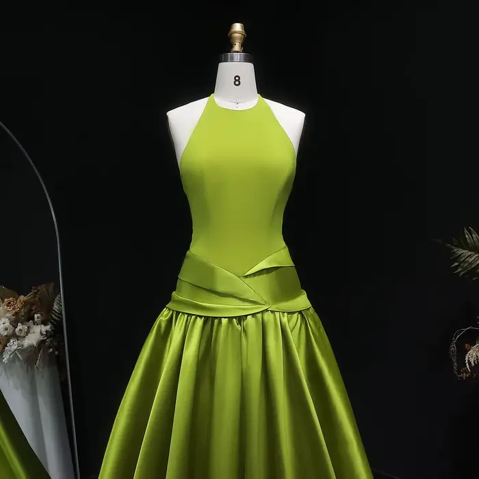Sharon Said Dubai vert Olive Satin élégant licou robes de soirée avec plissé pour les femmes robe formelle de mariage SF148 personnalisé