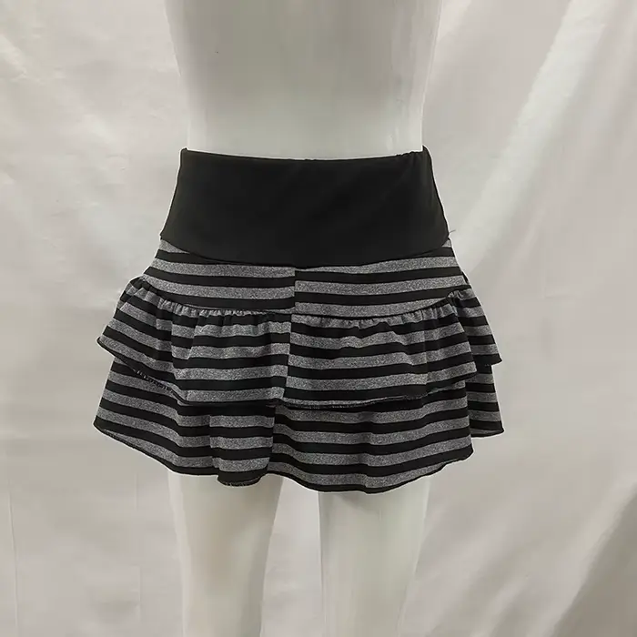 Mini jupe à volants rayée noire et grise, vêtements pour femmes Y2K Grunge, taille haute, taille éla