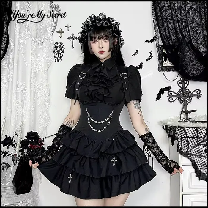 [You're My Secret] Robe mini gothique noire pour femme