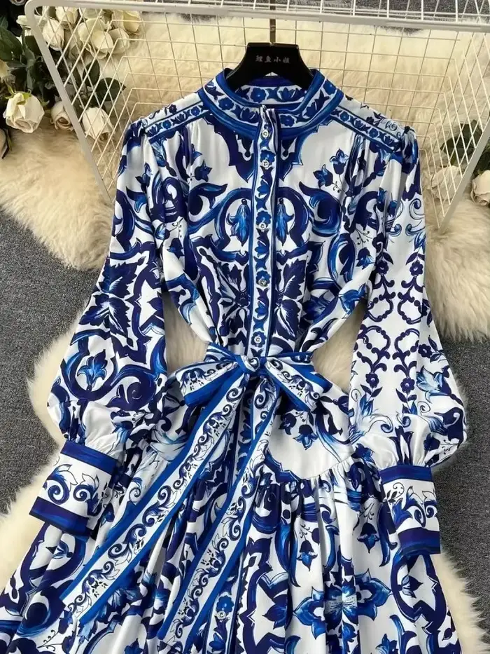 Robe longue vintage à manches longues pour femmes