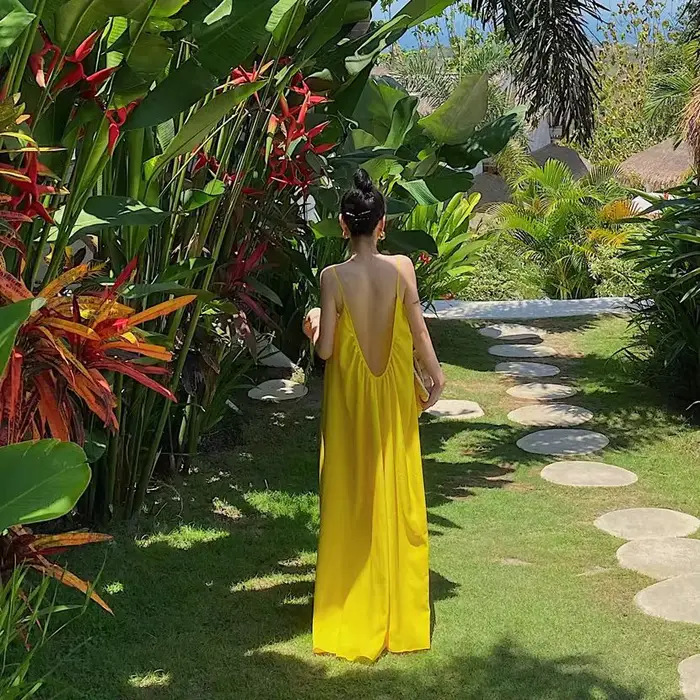 Robe à bretelles pour vacances en bord de mer, dos nu, jupe ample et Sexy de tempérament