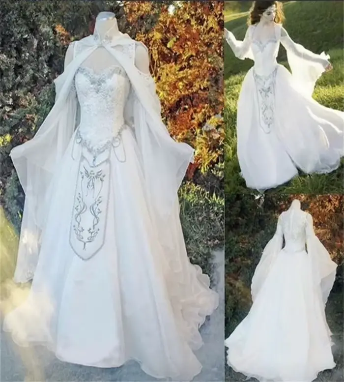 Robe de mariée vintage blanche, style gothique, féerique, elfique, médiévale, esthétique, robes de m