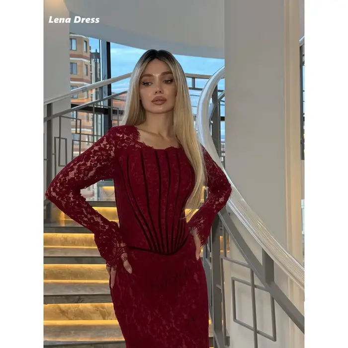 Robe de Soirée Lena Élégante à Manches Longues en Dentelle Brodée pour Occasions Spéciales Soirées Officielles Fêtes de Mariage