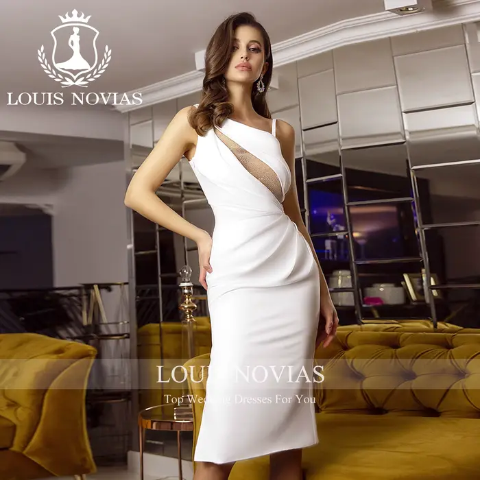 LOUIS NOVIAS robe De mariée sirène Simple bretelles Spaghetti Illusion genou longueur gaine Satin