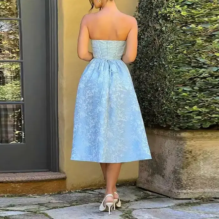 Robe Giyu en polyester jacquard à motifs fleurs pour femmes - style sexy et club - sans manches - mi-mollet - été 2025