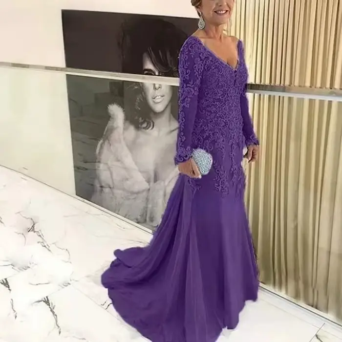 Robe de soirée de luxe personnalisée pour la mère de la mariée silhouette sirène décoration dentelle et appliques longueur au sol pour événements prestigieux