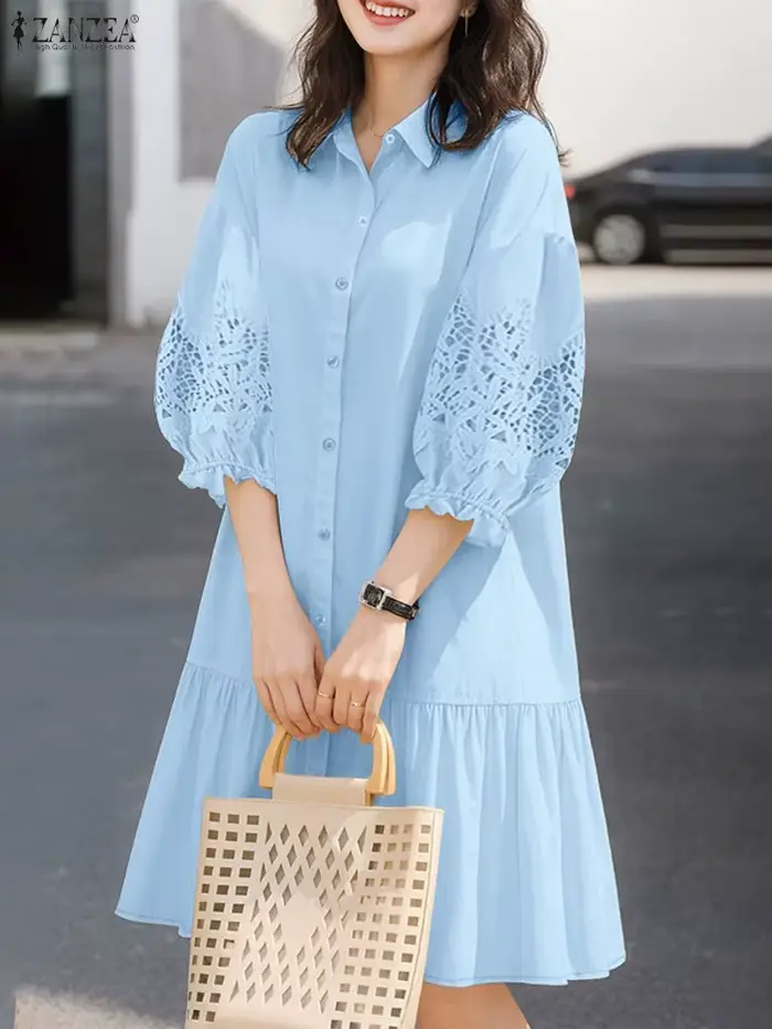 2026 ZANZEA printemps dentelle Crochet Robe d'été Mini