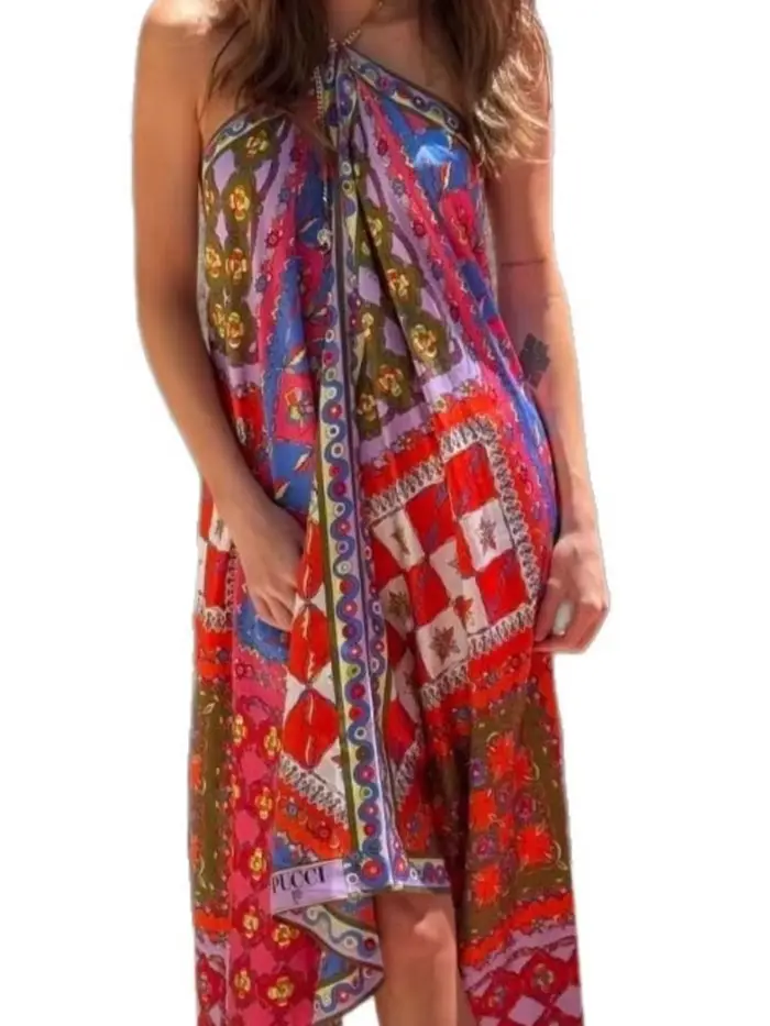 Robe longue en Satin imprimé bohème pour femmes