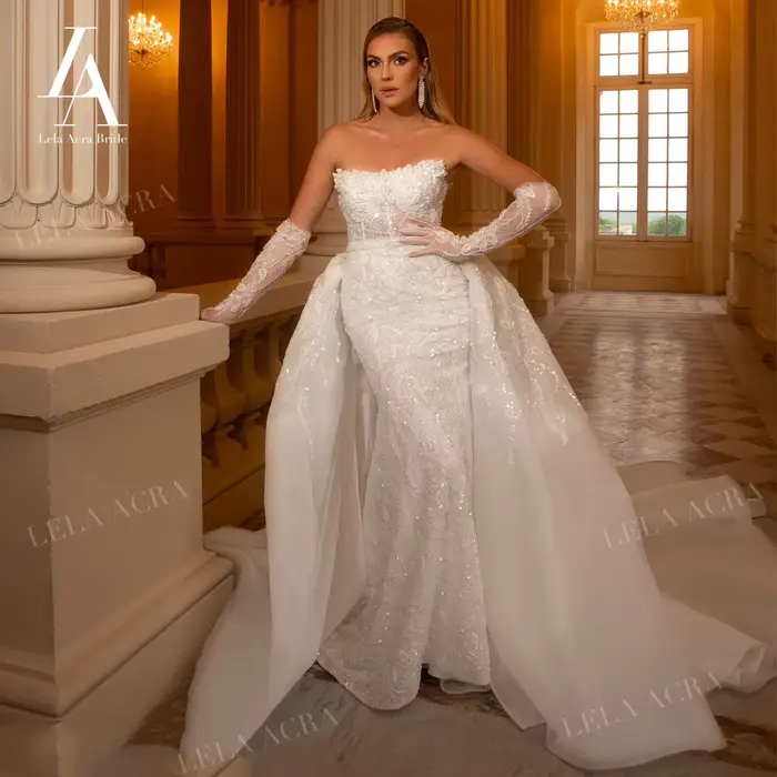 2 en 1 robe de mariée sirène sans manches 2026 magnifique