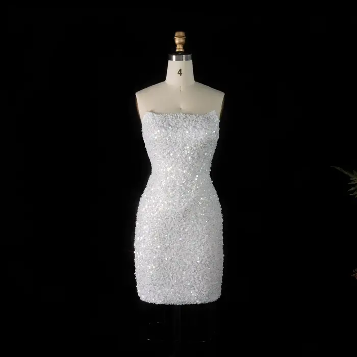 Robes de mariée miniatures luxueuses Sheer Fairy pour femmes, avec dentelle, sequins, courtes, sans 