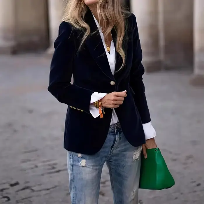 Blazer de soirée formel en velours grande taille pour femme, coupe ajustée, revers pointus, élégant pour mariage ou bureau