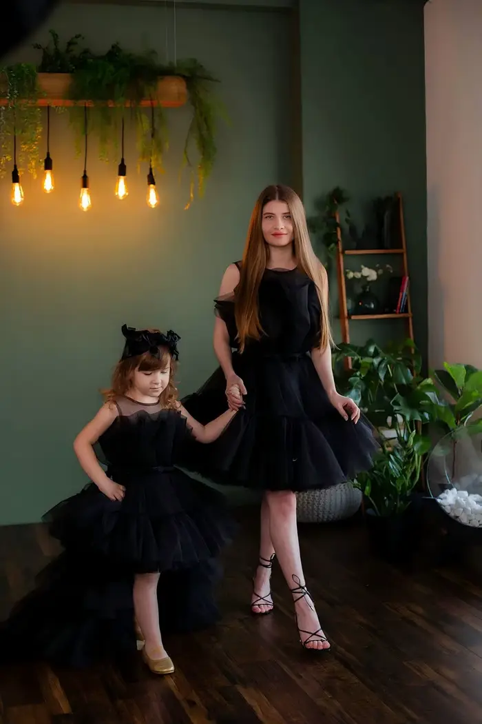 Robes Tutu Noires Haute Couture pour Mère et Fille