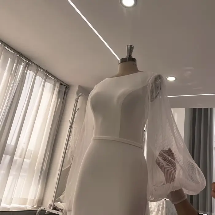 Mryarce robes de mariée extensibles minimalistes longues manches en Tulle plissées dos nu robes de mariée sirène