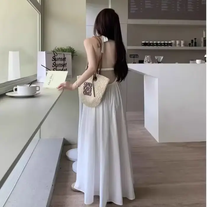 Robe de vacances d'été Style thaïlandais, dos nu, col licou, photographie rajeunissante, robe longue