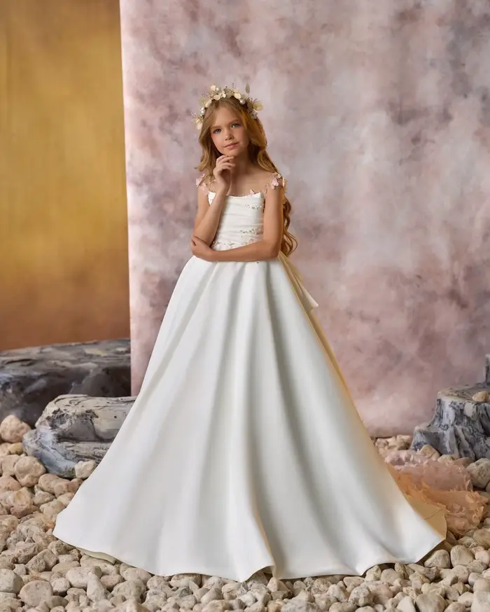 Robe à fleurs blanches élégante pour filles premier communion mariage anniversaire occaions spéciales demoiselle d'honneur tulle perles cristal volants