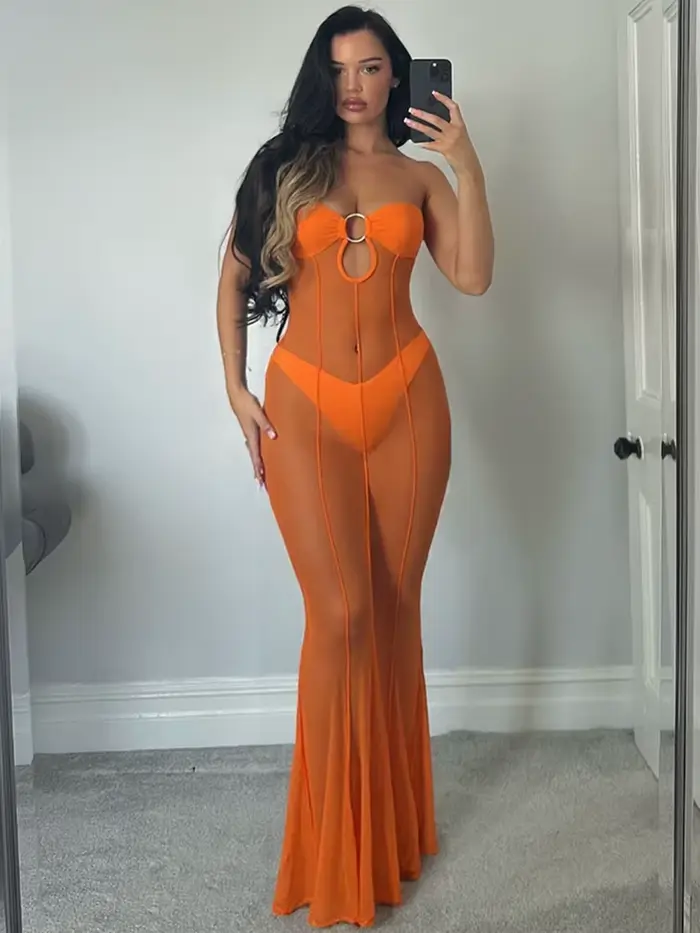 Robe longue Nibber en maille polyestère pour femmes élégantes et sexy à porter pour soirées et sorties décontractées