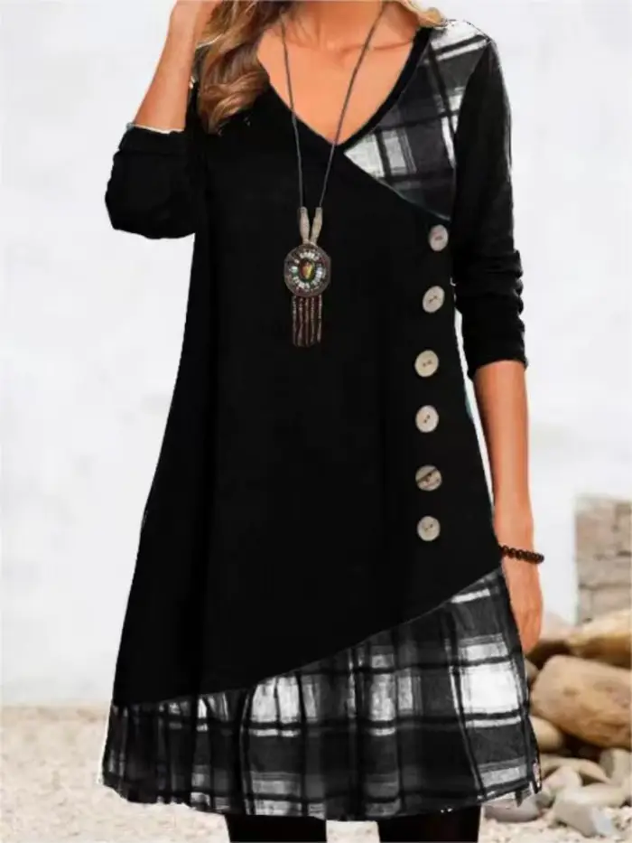 Robes pour femmes européennes et américaines automne et hiver élégant quotidien robe de soirée ample boutons