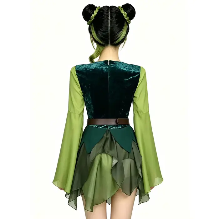 Tenue de cosplay féerique médiévale robe elfe magique verte costume de jeu de rôle pour femme Halloween