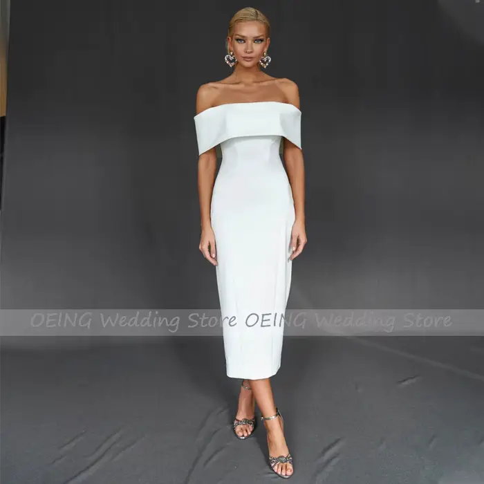 Robe de mariée midi simple, coupe fourreau/colonne, épaules dénudées, dos nu, courte, pour femme, po