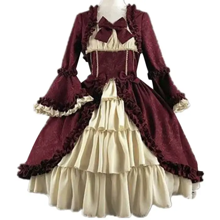 Robe Vintage médiévale victorienne en dentelle pour femmes, couture, col carré, taille serrée, nœud 