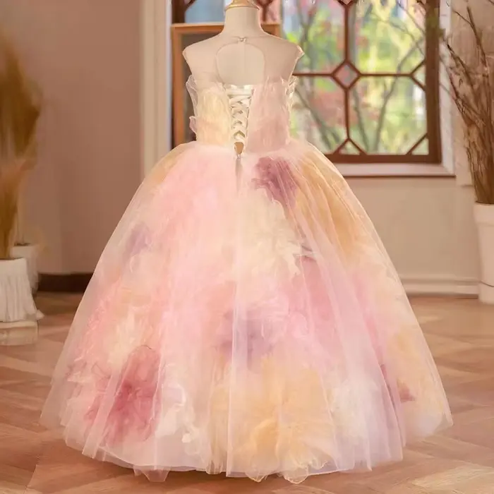 Jill Wish J229 robe de fille florale arabe de luxe avec fleurs dubaï enfants princesse anniversaire fête de mariage