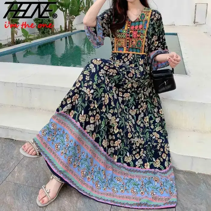 Robe indienne pour femmes été broderie Chic robes de soirée élégantes vêtements Vintage longue Maxi bal bohème
