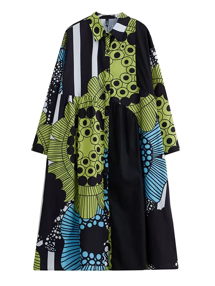 Robe chemise à manches longues imprimée vintage pour femmes, élégante et décontractée, idéale pour l'automne et les occasions spéciales