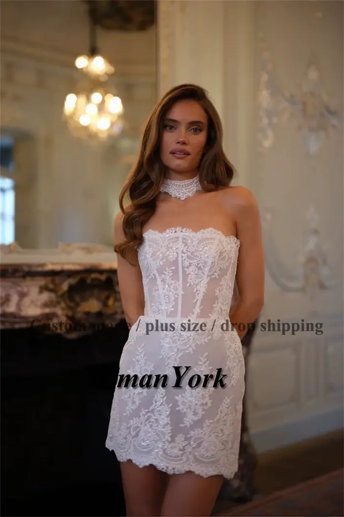 Robes de mariée courtes tendance EmanY pour mariages avec appliques