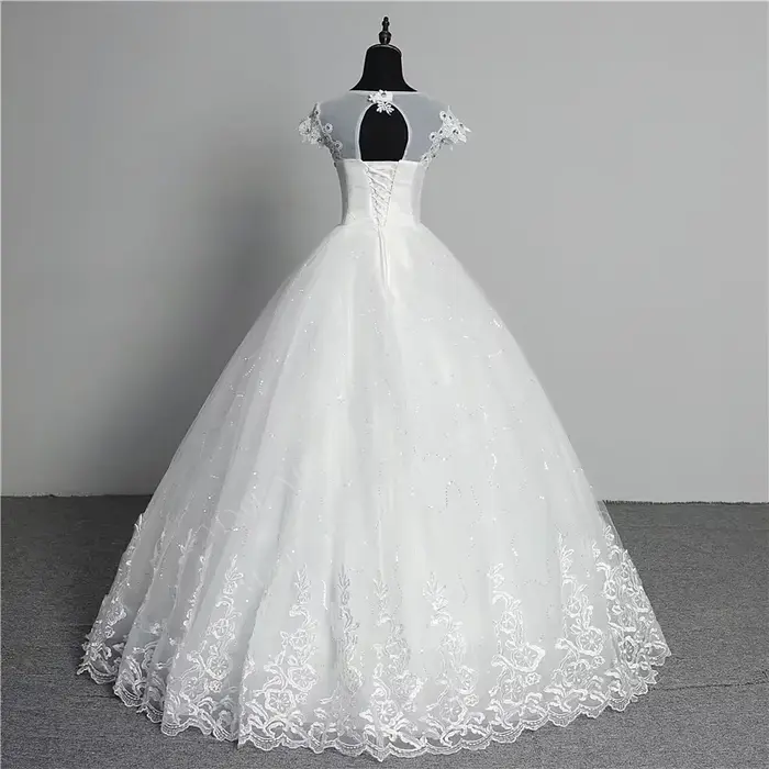 VLNUO NCrawPluse-Robe de mariée à col rond avec manches